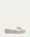 Valentino Vlogo Metallic Medallion Platform Espadrilles In Platino