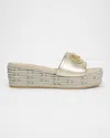 Valentino Vlogo Metallic Medallion Platform Espadrilles In Platino