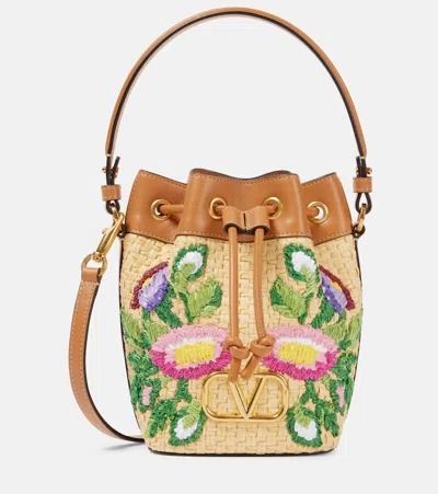 VALENTINO GARAVANI VLOGO FLORAL EMBROIDERED BUCKET BAG
