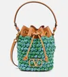 Valentino Vlogo Mini Embellished Raffia Bucket Bag In Multicoloured