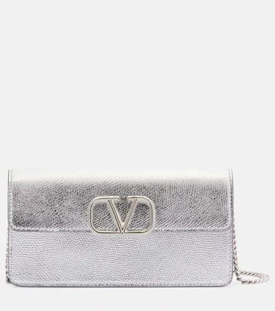 Valentino Garavani Vlogo Mini Leather Crossbody Bag In Silver