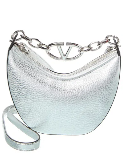 Valentino Garavani Valentino Vlogo Mini Leather Hobo Bag In Silver