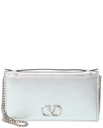 Valentino Garavani Valentino Vlogo Mini Leather Shoulder Bag In Silver