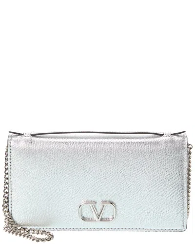 Valentino Garavani Vlogo Mini Leather Shoulder Bag In Silver
