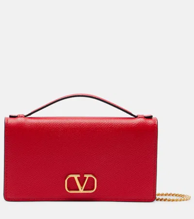 Valentino Garavani Vlogo Mini Leather Wallet On Chain In Red