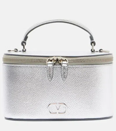 Valentino Garavani Vlogo Mini Metallic Leather Vanity Bag In Silver