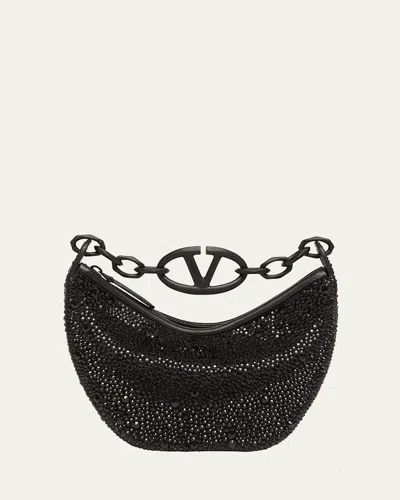 Valentino Garavani Vlogo Mini Moon Sequined Lambskin Top-handle Bag In Nero