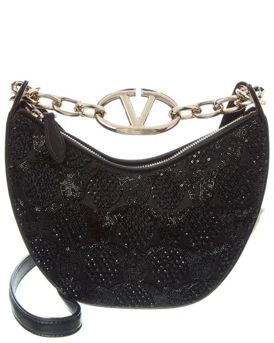 Valentino Garavani Valentino Vlogo Mini Satin Hobo Bag In Black