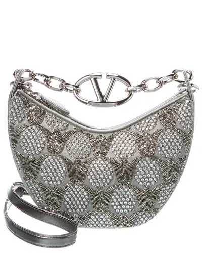Valentino Garavani Valentino Vlogo Mini Satin Hobo Bag In Grey