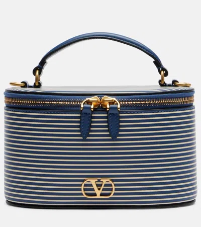 Valentino Garavani Vlogo Mini Striped Leather Vanity Bag In Blue