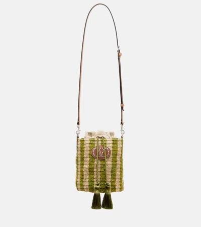 Valentino Garavani Vlogo Mini Striped Raffia Tote Bag In Green