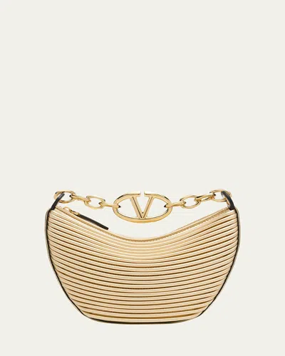 Valentino Garavani Vlogo Mini Textured Calfskin Moon Hobo Bag In Mekong