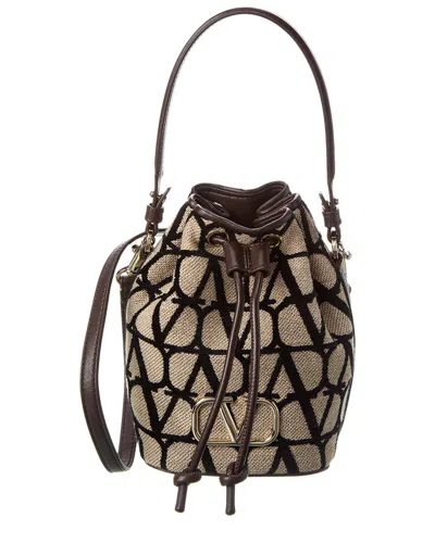 Valentino Garavani Vlogo Mini Toile Iconographe Canvas & Leather Bucket Bag In Beige/black