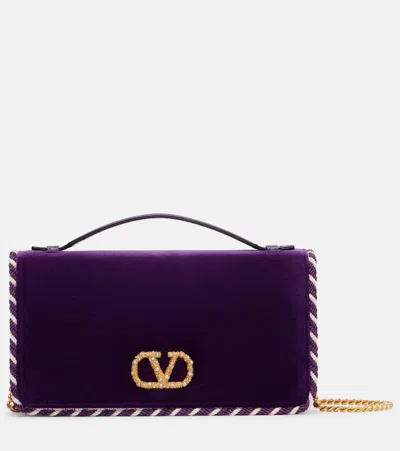 Valentino Garavani Vlogo Mini Velvet Crossbody Bag In Purple