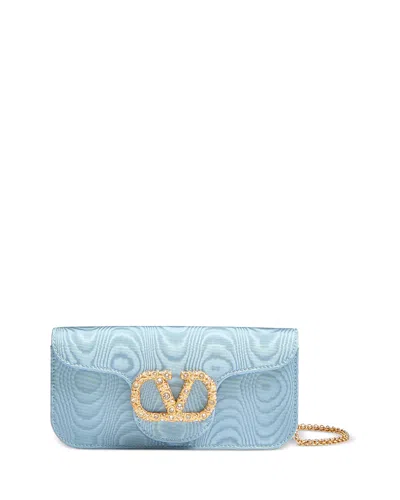 Valentino Garavani Vlogo Moire Clutch In Blue