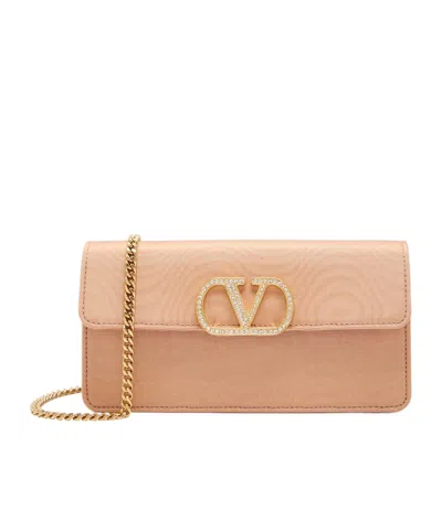 Valentino Garavani Vlogo Moiré Wallet-on-chain In Nude