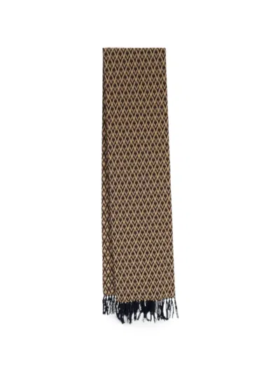 Valentino Vlogo Monogram Fringed Scarf In Brown