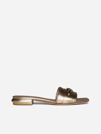 Valentino Garavani Vlogo Moon Leather Slides In Gold