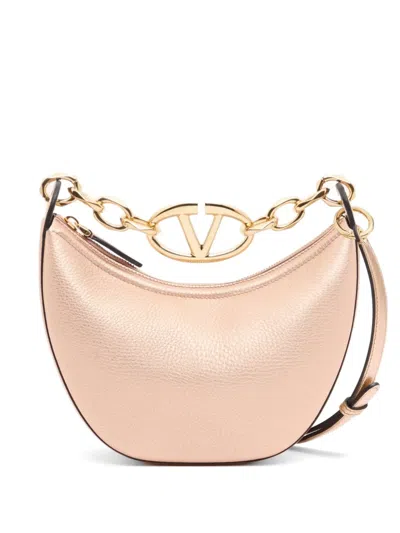Valentino Garavani Vlogo Moon Mini Bag In Metallic Calfskin With Chain In Pink