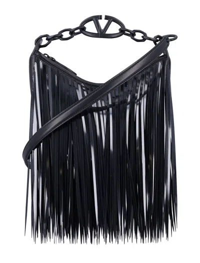 Valentino Garavani Vlogo Moon Mini Hobo Bag With Sequin Fringes In Black