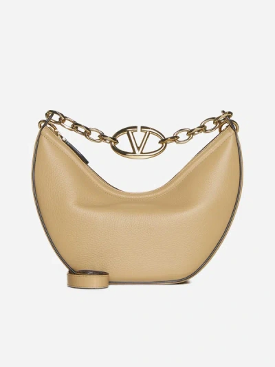 Valentino Garavani Small Vlogo Moon Leather Shoulder Bag In Cappuccino