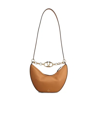Valentino Garavani Valentino Vlogo Moon Zip-up Small Shoulder Bag In Brown