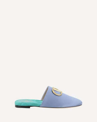 Valentino Garavani Vlogo Mules In Popeline Blue/teal Blue
