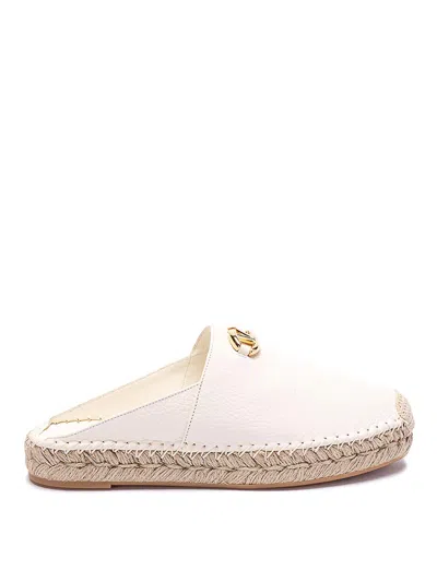 Valentino Garavani Vlogo 25 Embellished Textured-leather Espadrille Mules In White