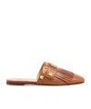 Valentino Leather Clog With Fringes Sandals Brown In Brown