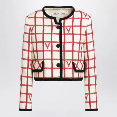 VALENTINO VALENTINO IVORY JACKET WITH CHECK VLOGO PATTERN