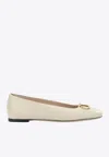 Valentino Garavani Vlogo White Lamb Leather Goat Leather Classic Ballet Flats In Multi