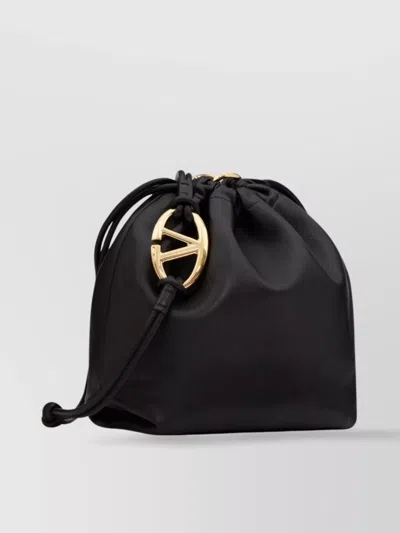 Valentino Garavani Vlogo Nappa Leather Pouch Shoulder Bag In Black