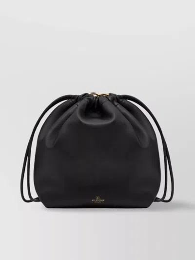 Valentino Garavani Vlogo Nappa Leather Pouch Shoulder Bag In Black