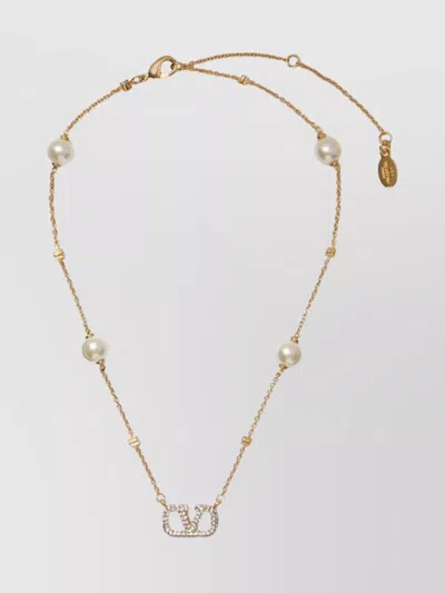 VALENTINO GARAVANI VLOGO NECKLACE PEARLS SWAROWSKI CRYSTALS
