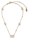 Valentino Garavani Women Vlogo Necklace With Pearls And Swarowski Crystals In Gold