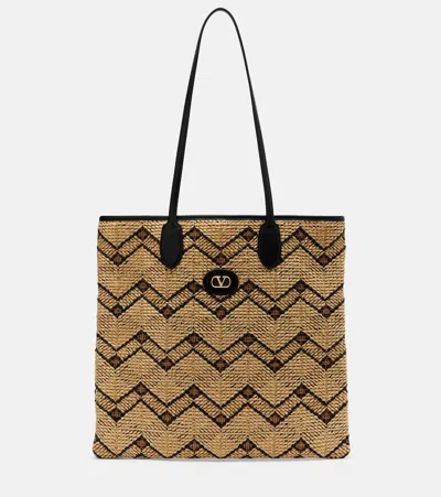Valentino Garavani Vlogo N/s Medium Raffia Tote Bag In Multi