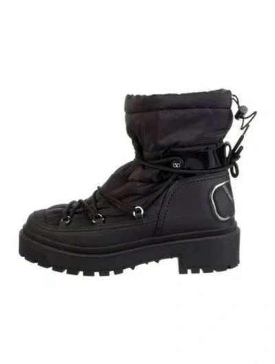 Pre-owned Valentino Garavani Vlogo Nylon Combat Boots In Black