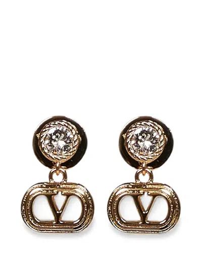Valentino Garavani Vlogo Ovalette Crystal-embellished Earrings In Gold