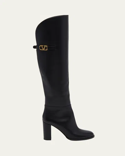 Valentino Garavani Vlogo Over-the-knee Leather Boots In Nero