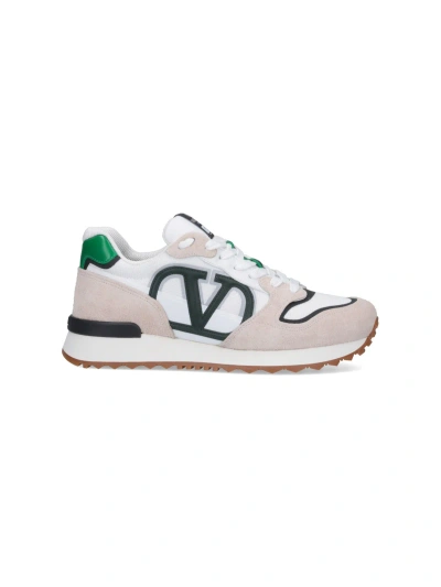 Valentino Garavani Low-top Vlogo Pace Sneaker In Crust, Fabric And Calf In White