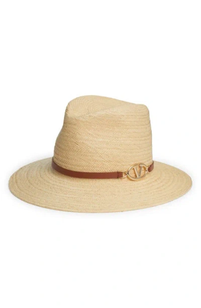 Valentino Garavani Vlogo Panama Hat In Naturale/ Selleria/ Gold
