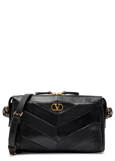 Valentino Garavani Panthea Small Shoulder In Nappa Leather With Chevron Pattern Bags In Black