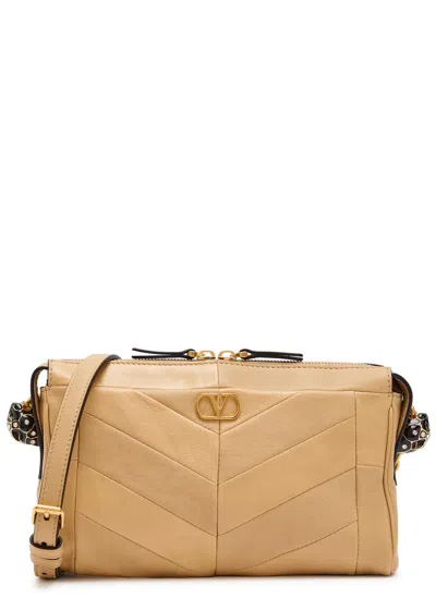 Valentino Garavani Panthea Small Shoulder Bag In Nappa Leather With A Chevron Pattern In Brown