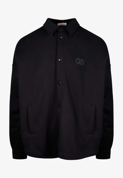 Valentino Vlogo-patch Long-sleeved Shirt In Black