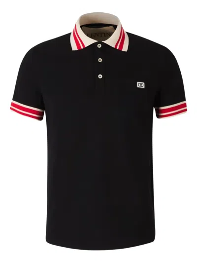Valentino Vlogo Signature Cotton Polo Shirt In Black