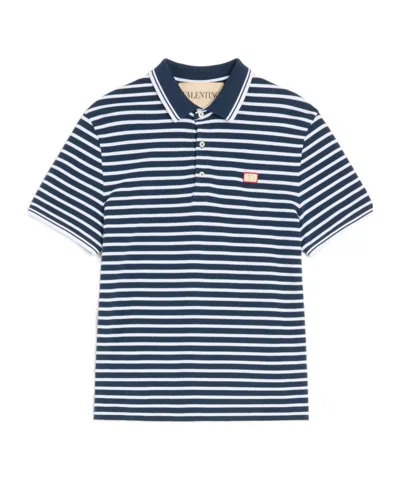 Valentino Garavani Signature Vlogo Patch Front Placket T-shirt In Size M In Blue