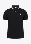 Valentino Garavani Black Polo Shirt With Classic Bicolor Collar And Logo Patch On The Front In Cotto In Black