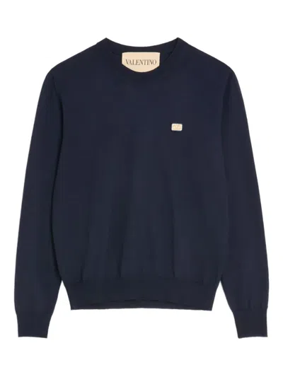 Valentino Wool Jumper Vlogo Patch Regular Fit In Blue
