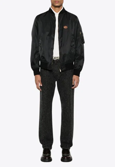 Valentino Vlogo Patch Zip-up Bomber Jacket In Black