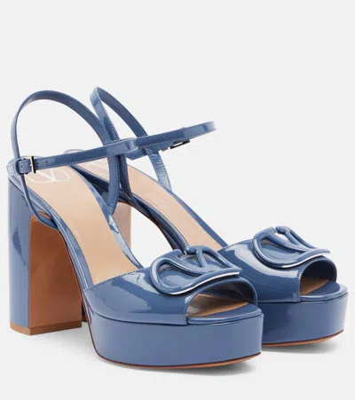 Valentino Garavani Vlogo Patent Leather Platform Sandals In Blue